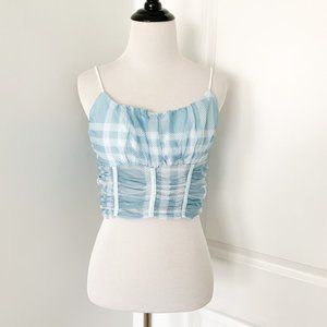 Asos Blue Plaid Ruched Crop Top